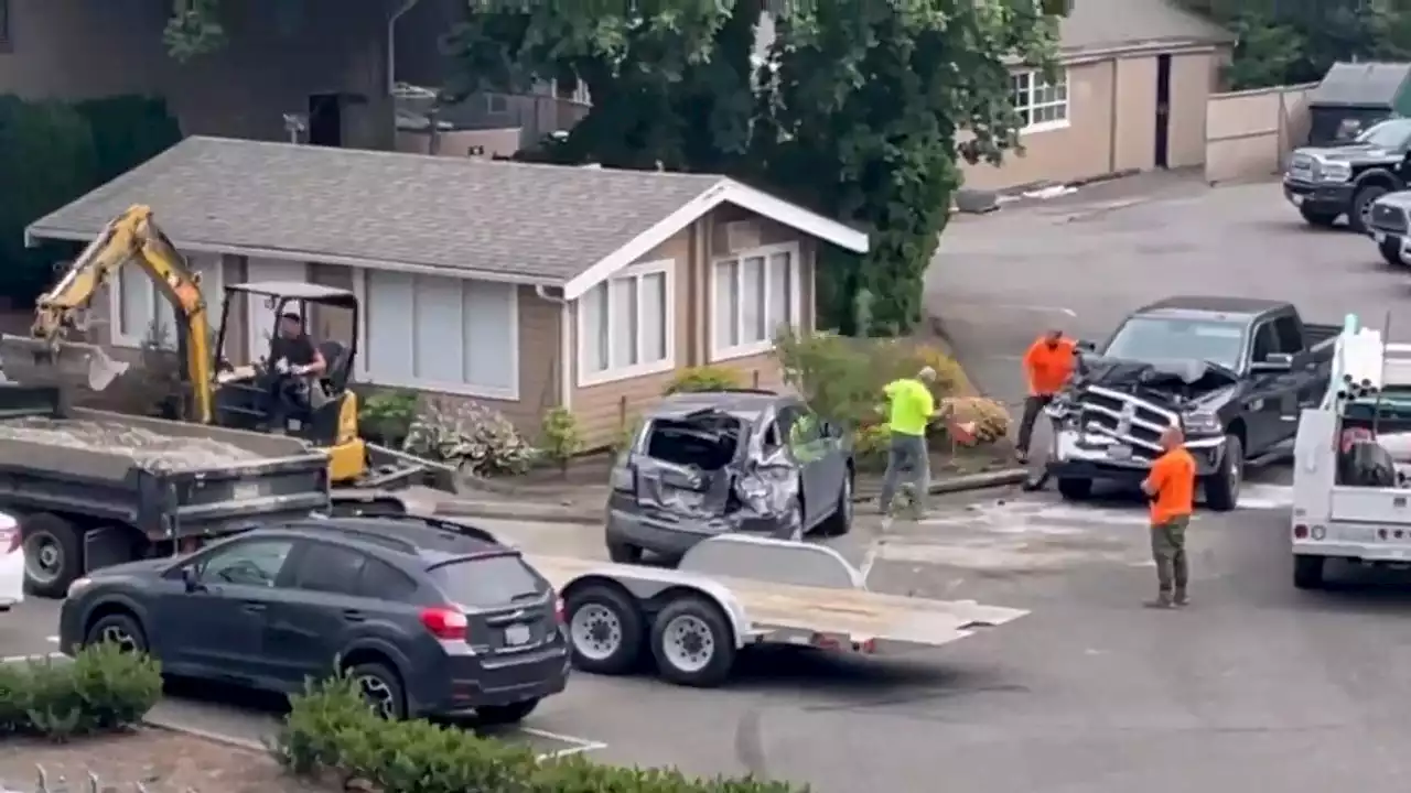 VIDEO: No injuries after truck loses control, crashes into cars in Bothell parking lot