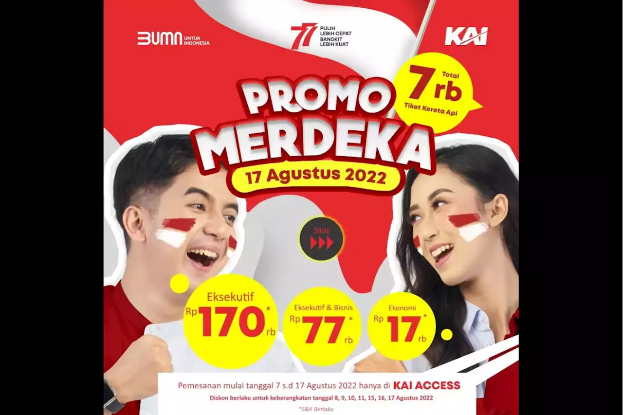 Promo HUT Kemerdekaan, Tiket Kereta Api Murah Keberangkatan 8-17 Agustus 2022