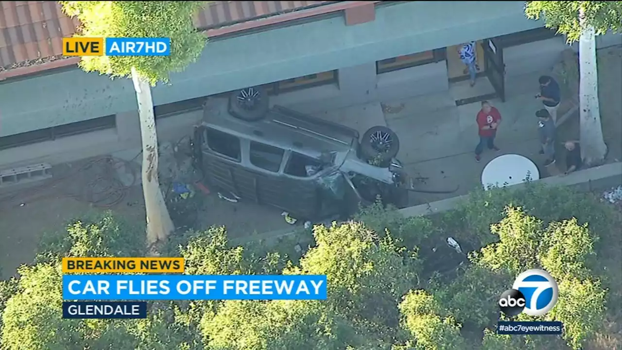 SUV flies off 134 Freeway near downtown Glendale, crashes into building