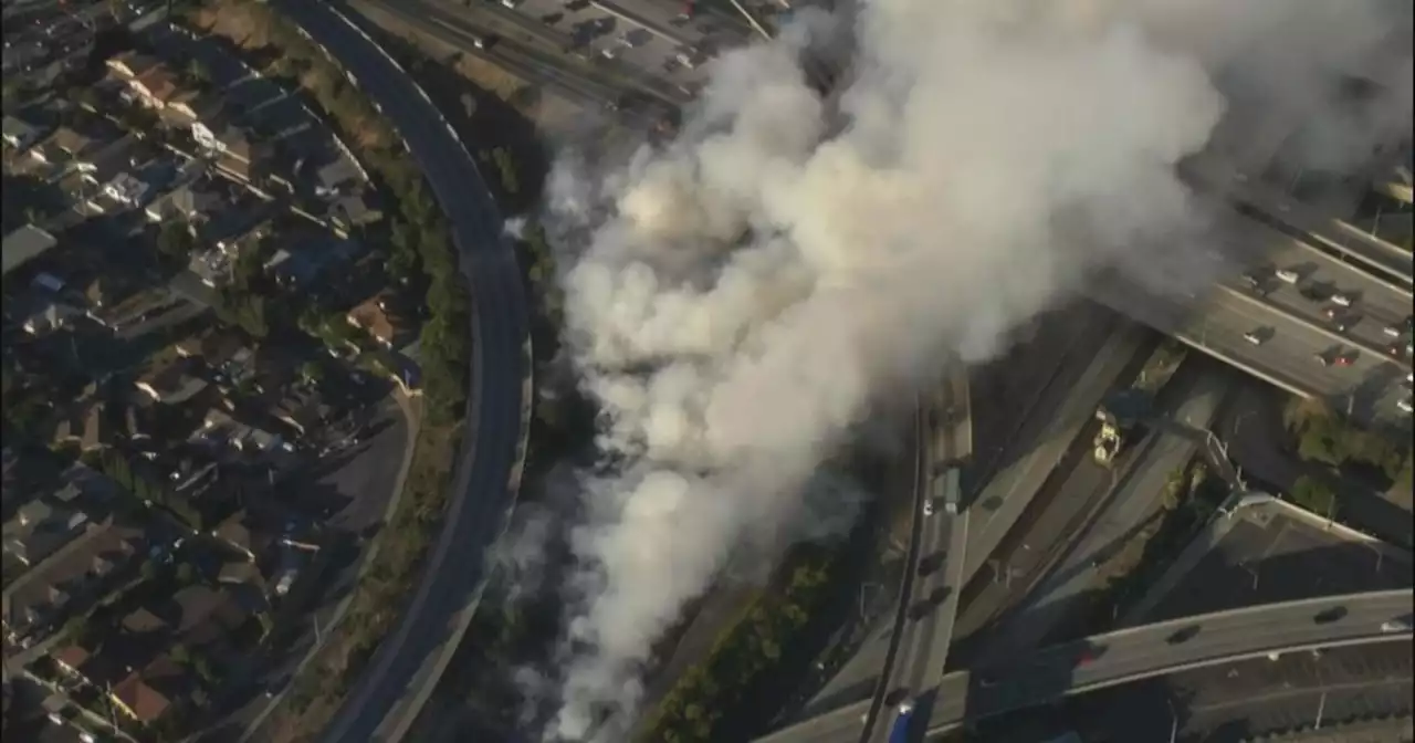 Large fire breaks out next to 105, 605 Freeways in Norwalk