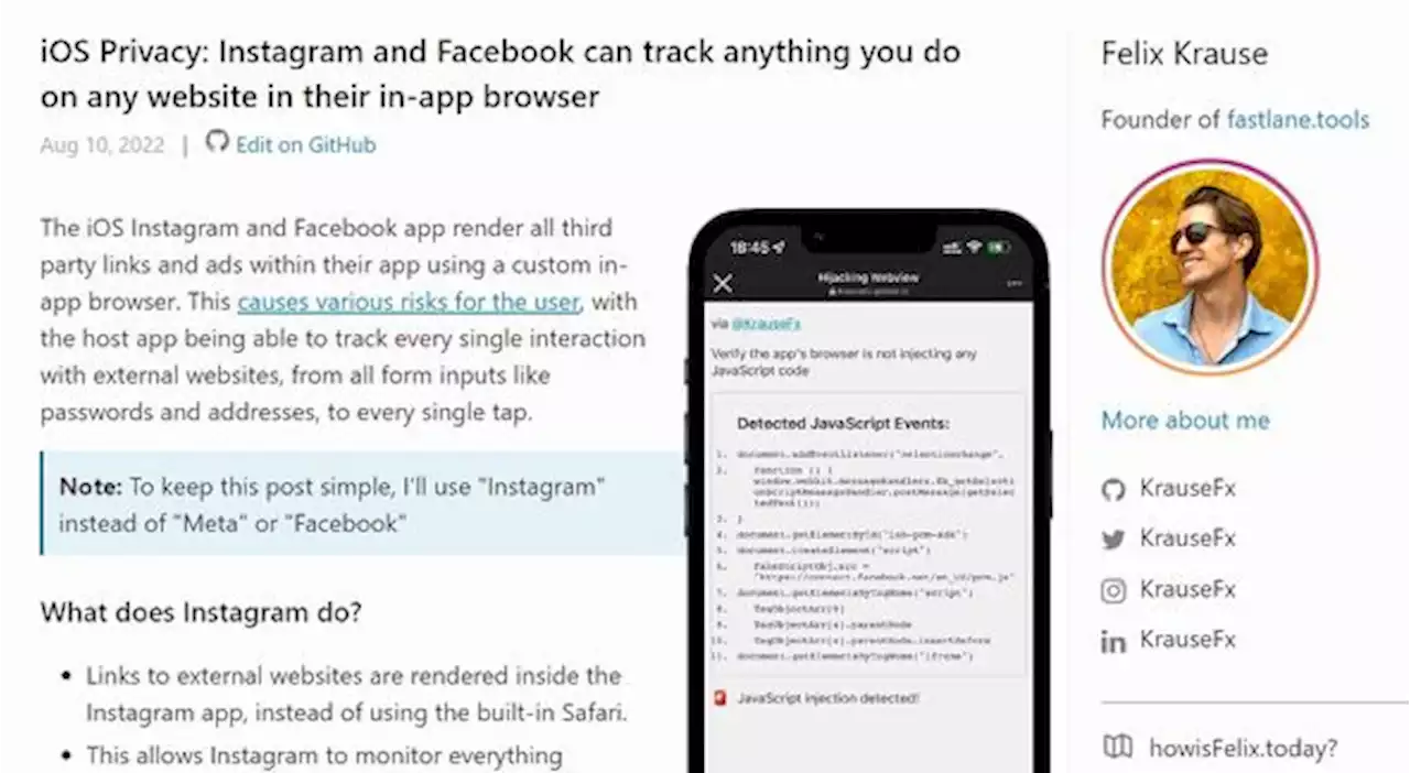 InstagramのiOSアプリは独自ブラウザでユーザーを追跡していると開発者が指摘 - トピックス｜Infoseekニュース