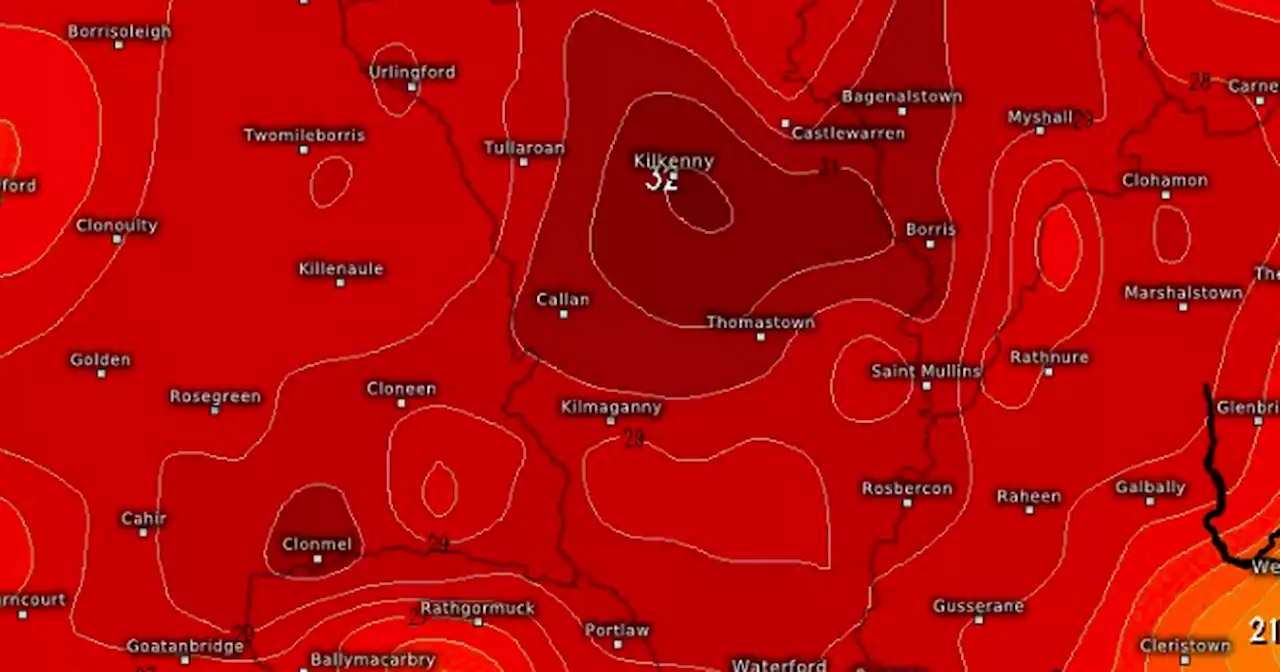 Met Eireann warning as charts show 'red areas' with temps soaring above 30C