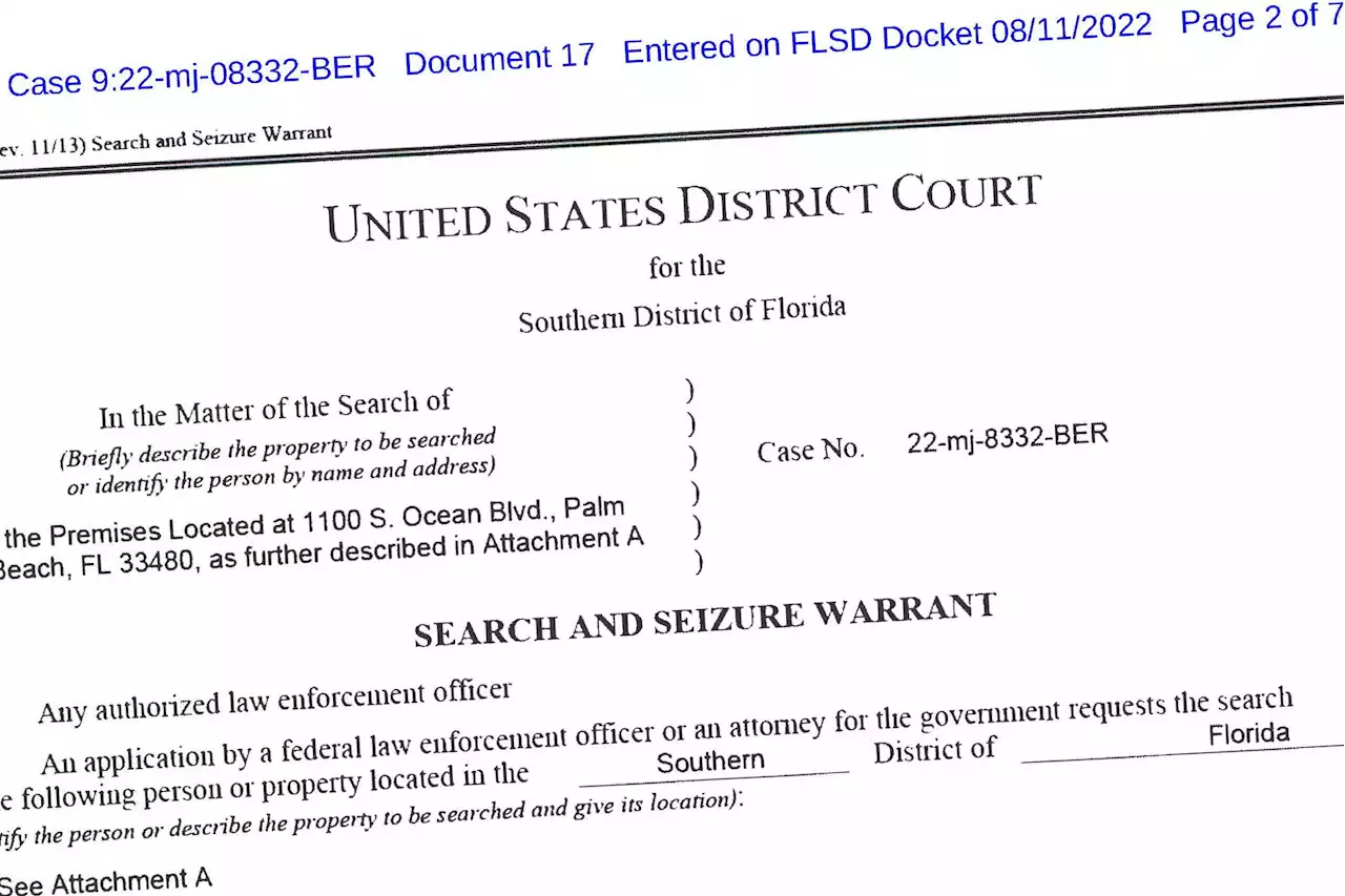 Read the FBI's Search Warrant for Trump's Mar-A-Lago Home