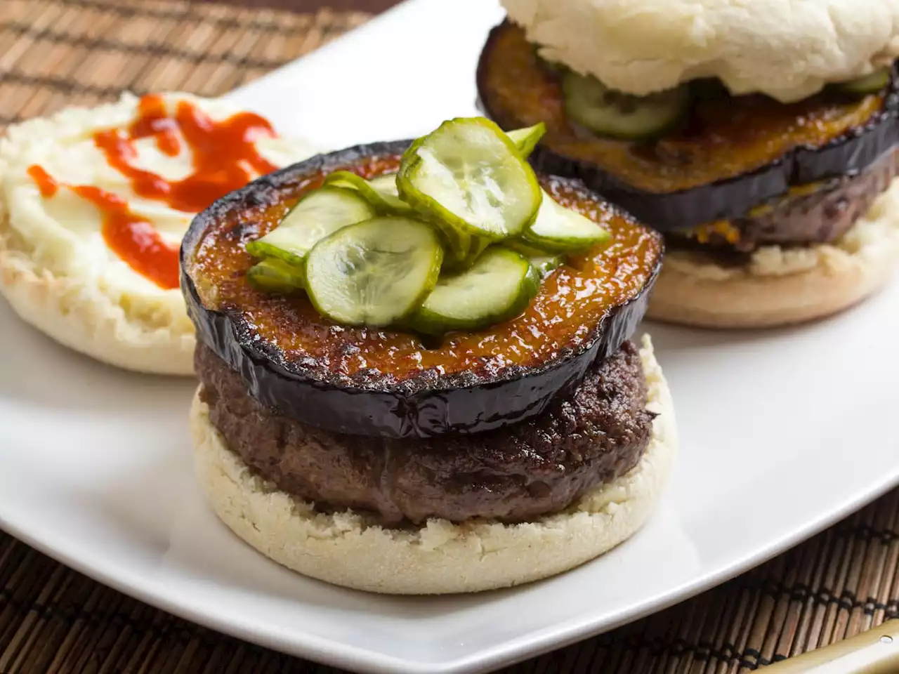 Japanese Miso-Glazed Eggplant Burgers With Fresh Pickles Recipe