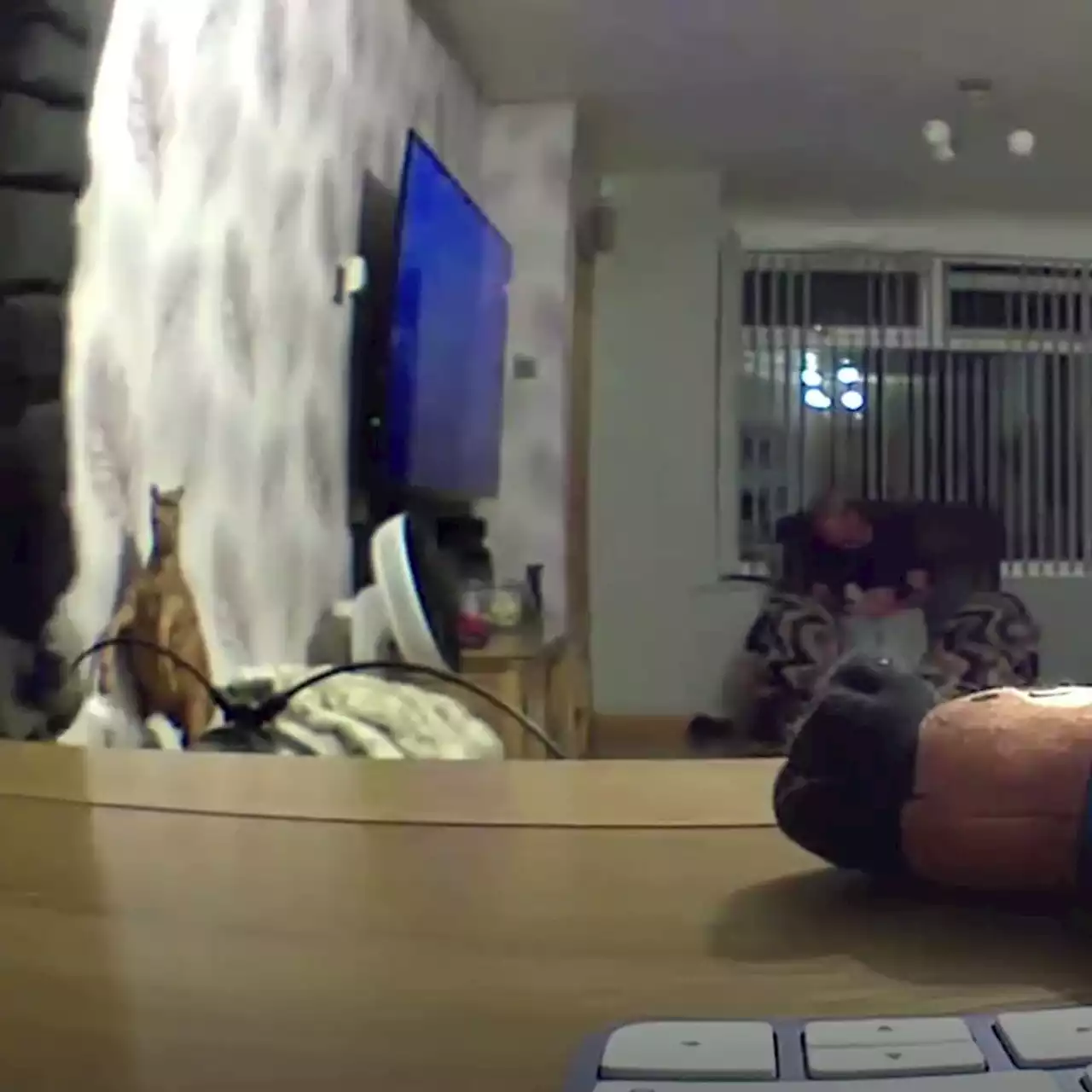 Masked knifeman caught on camera in living room as homeowner sleeps on sofa