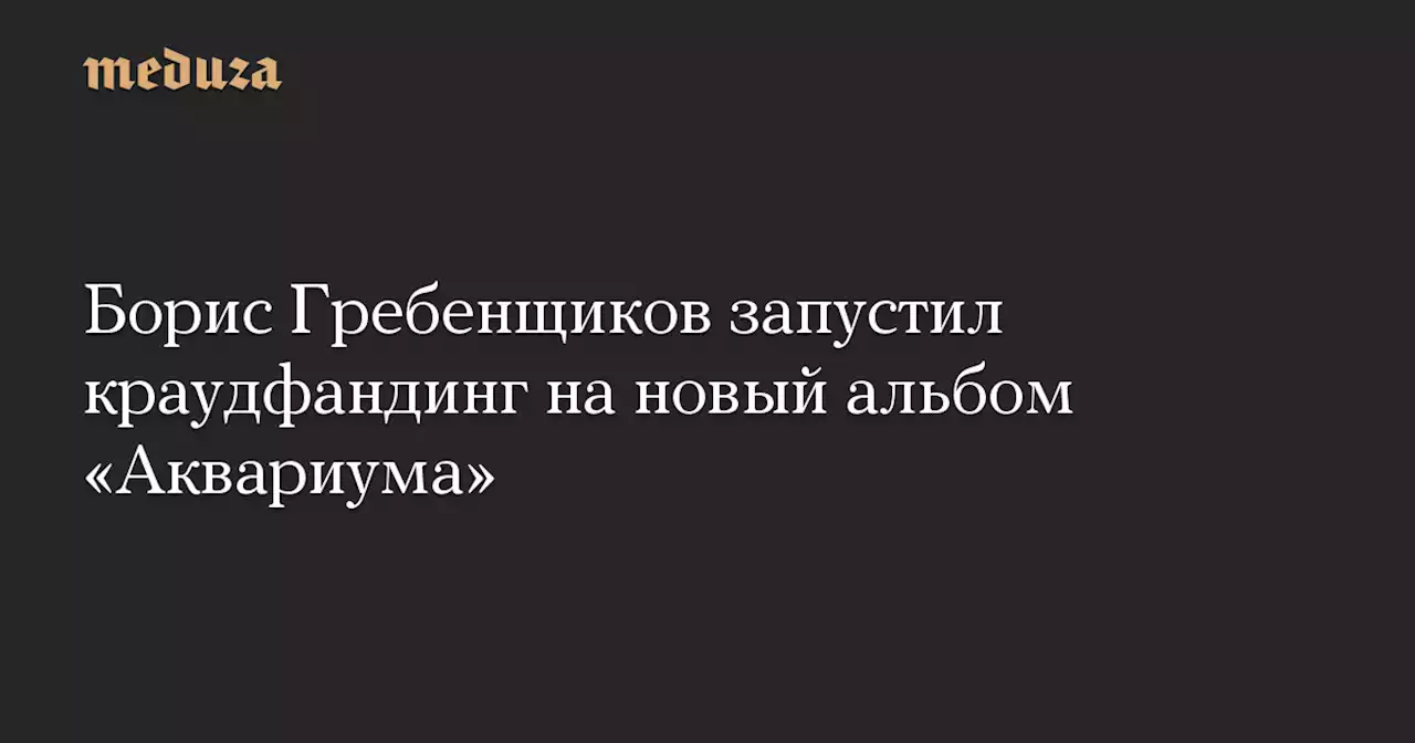 Борис Гребенщиков запустил краудфандинг на новый альбом «Аквариума» — Meduza