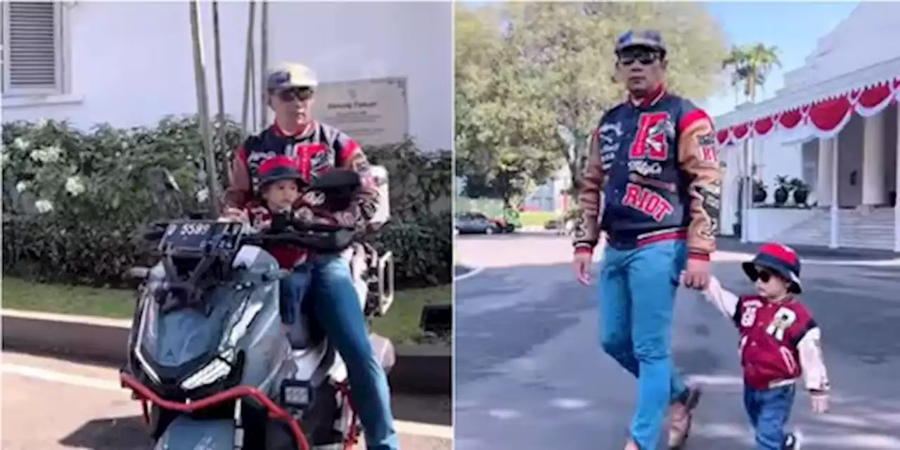 Ridwan Kamil Ngasuh si Bungsu Keliling Kota Naik Motor, Outfitnya Justru jadi Sorotan | merdeka.com