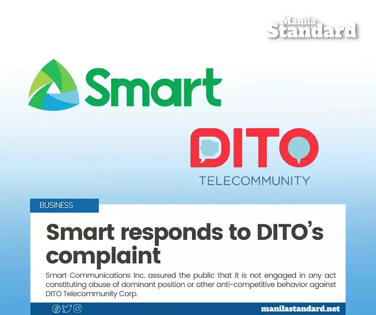 Smart responds to DITO’s complaint