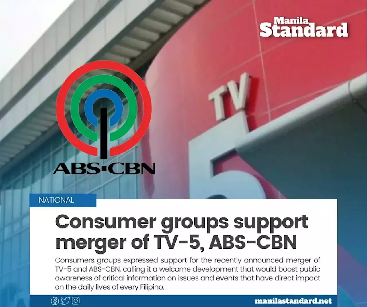 Consumer groups support merger of TV-5, ABS-CBN