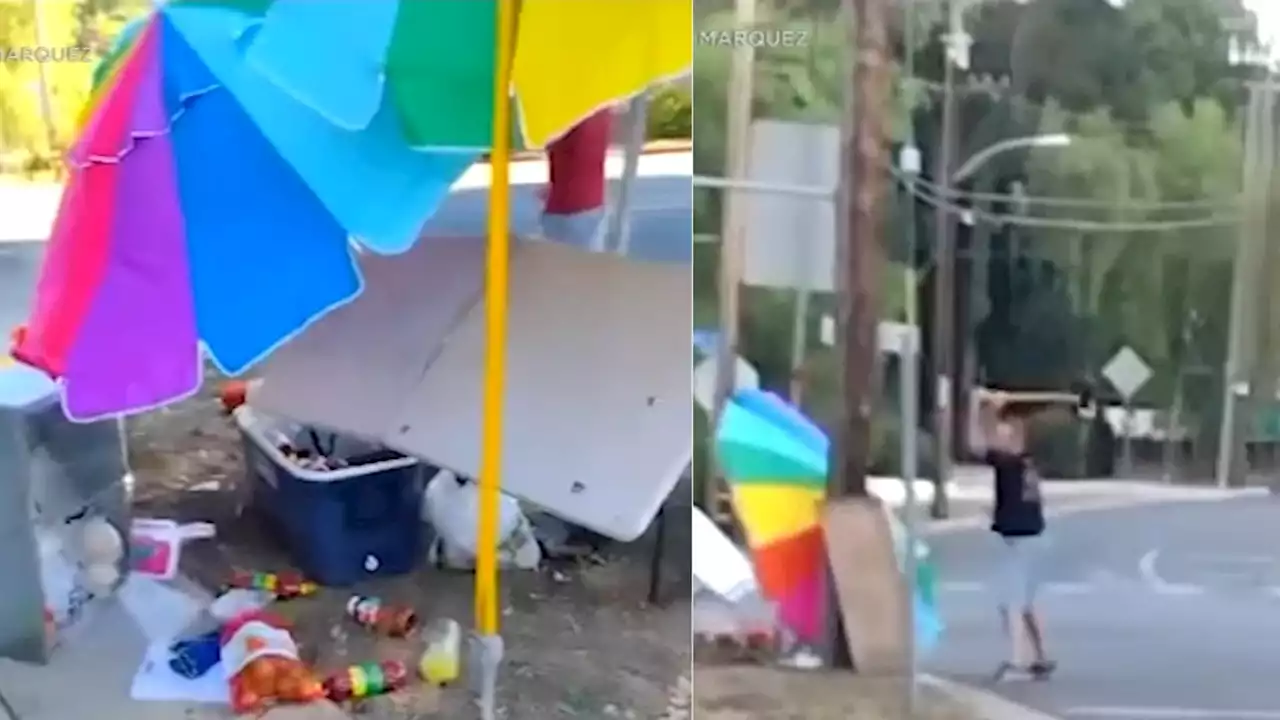 Man caught on camera destroying Woodland Hills fruit stand with axe