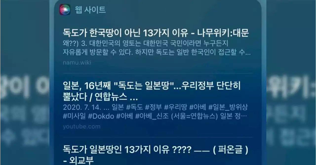 '독도 누구 땅' 묻자…애플 시리 '일본땅인 13가지 이유' 띄웠다