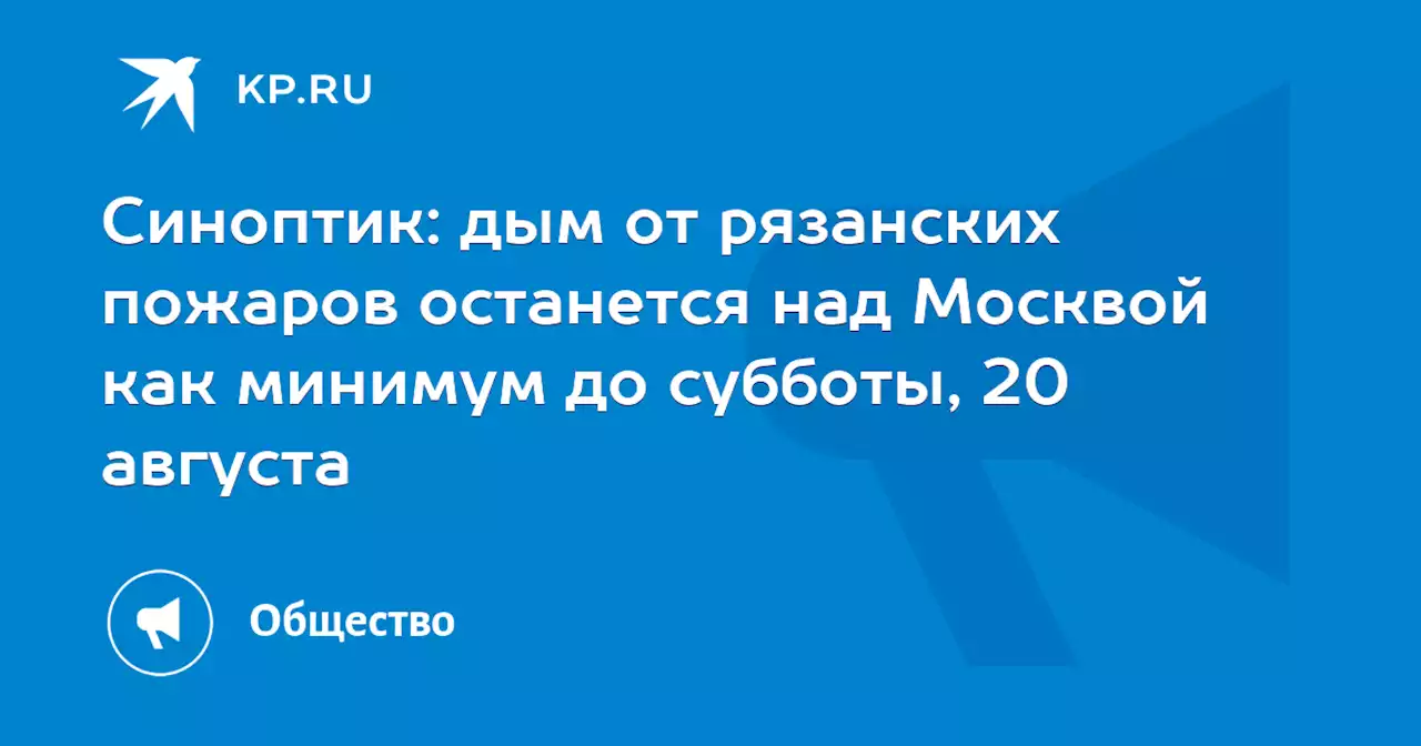 Синоптик: дым от рязанских пожаров останется над Москвой как минимум до субботы, 20 августа