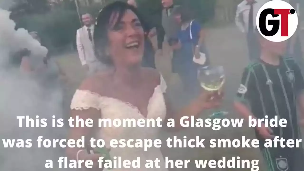 Watch Glasgow bride escape smoke with guests after wedding flare FAIL