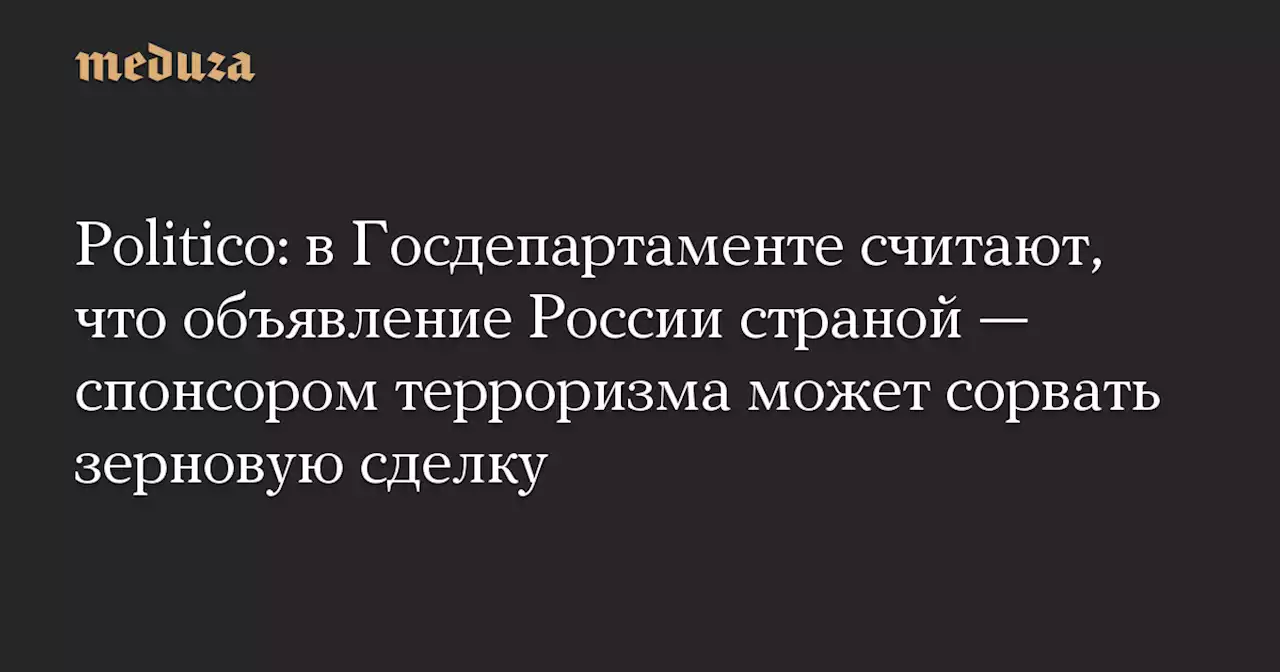 Politico: в Госдепартаменте считают, что объявление России страной — спонсором терроризма может сорвать зерновую сделку — Meduza