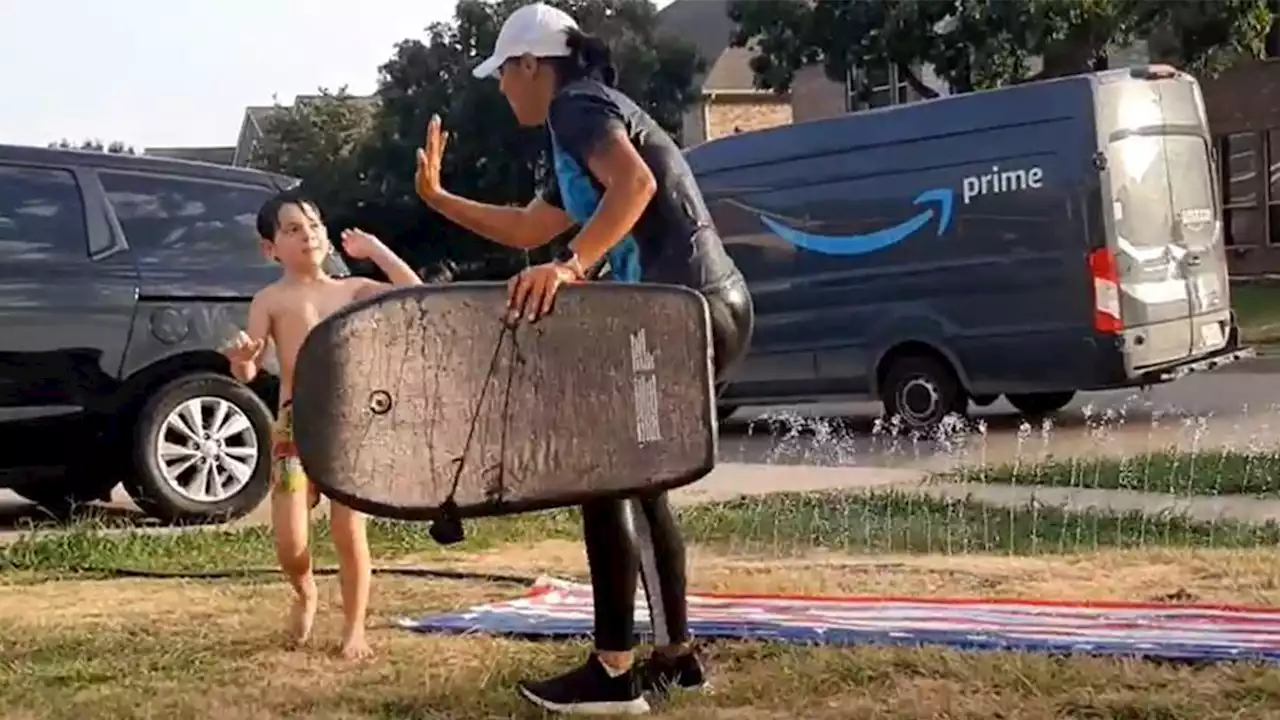 WATCH: Amazon Driver Cools Off on Slip ‘N Slide With Burleson Boy