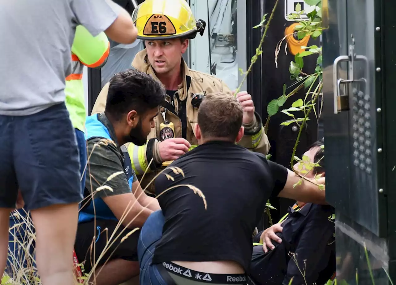 Photos: Burnaby crash involving minibus, Amazon van sends one to hospital