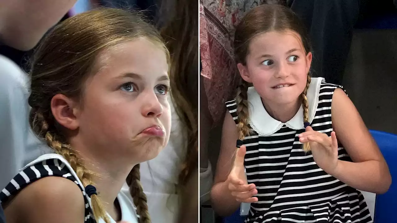 Thumbs up from Princess Charlotte as she watches swimming at Commonwealth Games