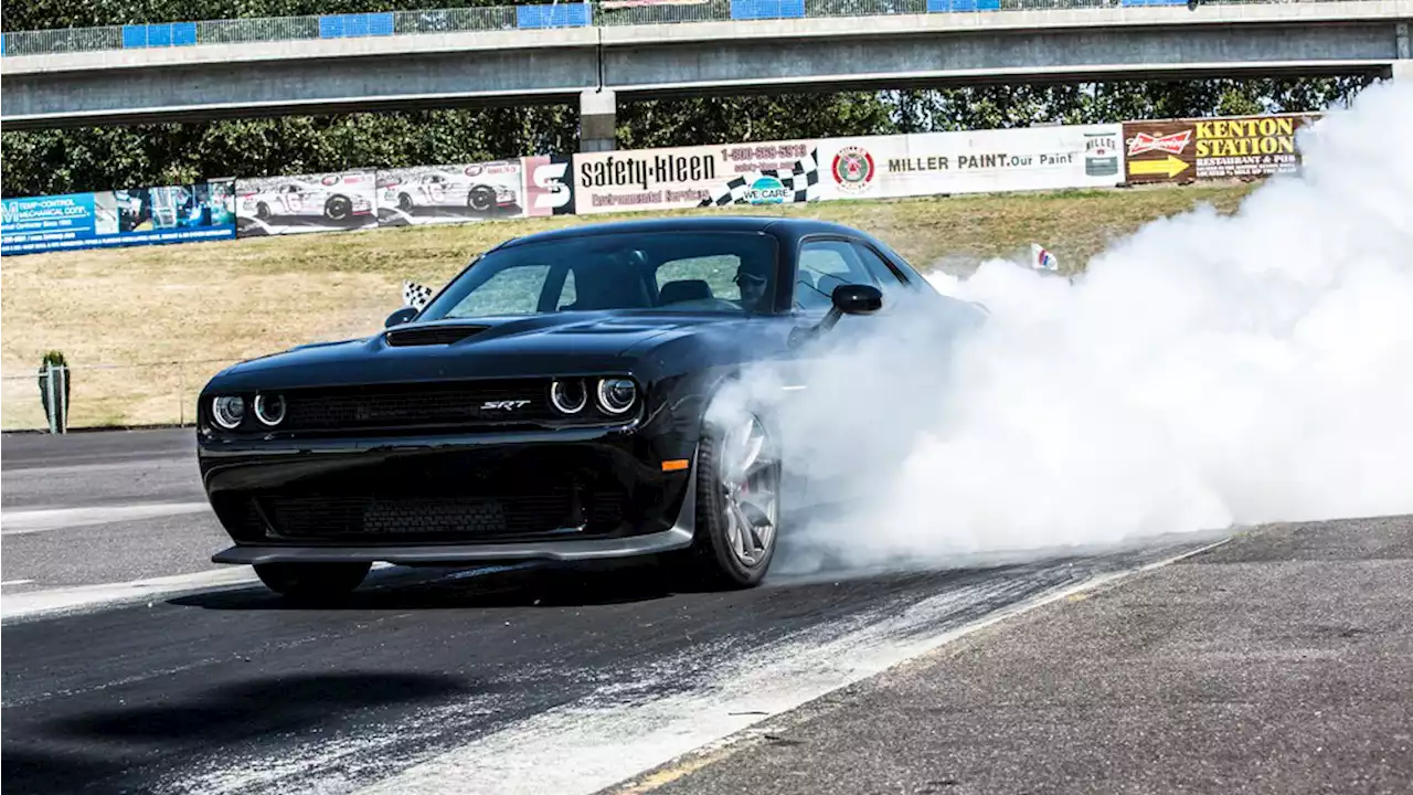 Dodge Challenger Hellcat Leaves Car Event, Immediately Broadsides, Rolls Pickup