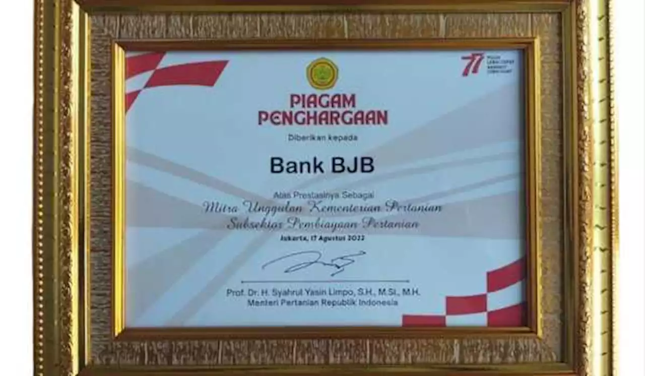 Sejahterakan Petani, Bank BJB Raih Penghargaan dari Kementan