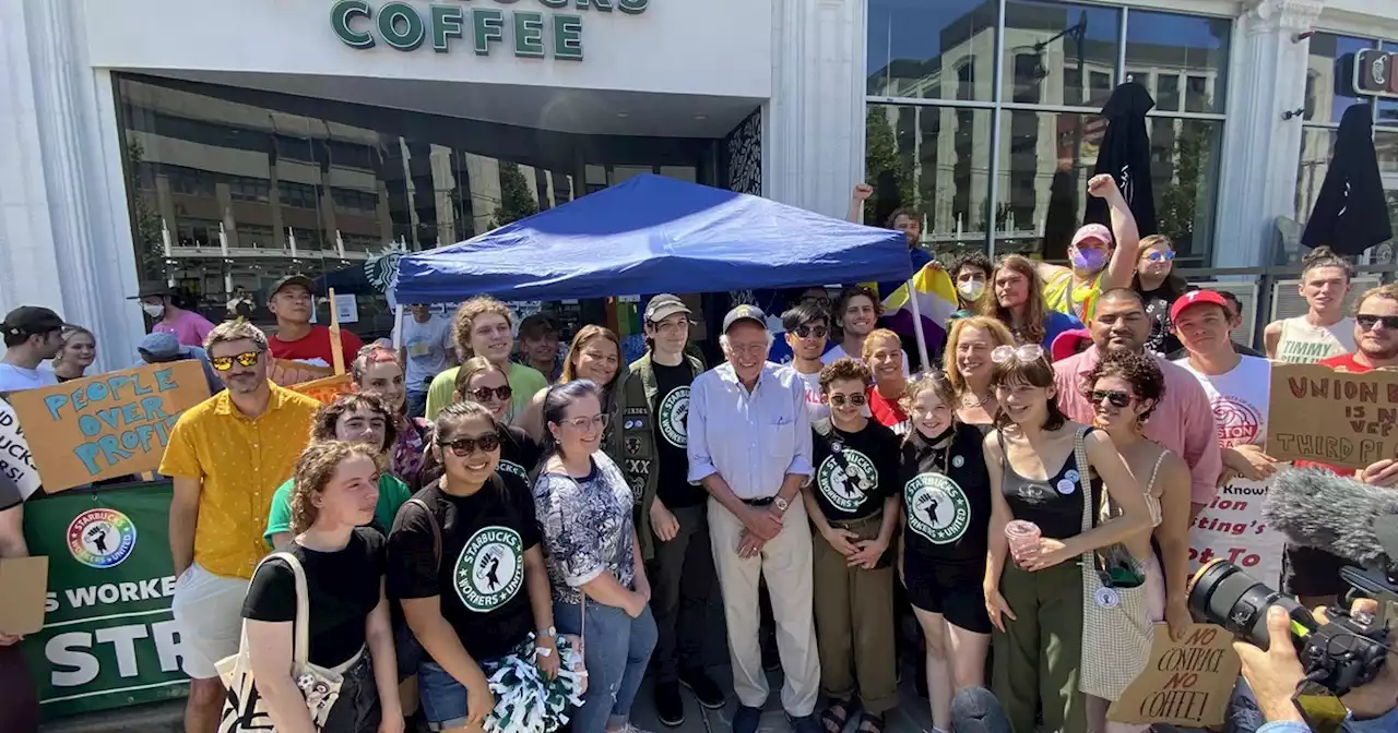 Sanders Joins Striking Starbucks Workers on the Picket Line in Boston