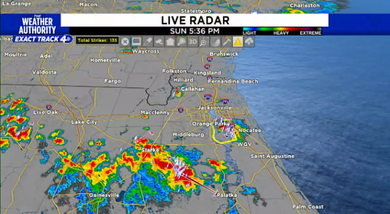 Tornado warning issued in St. Johns County, hail possible