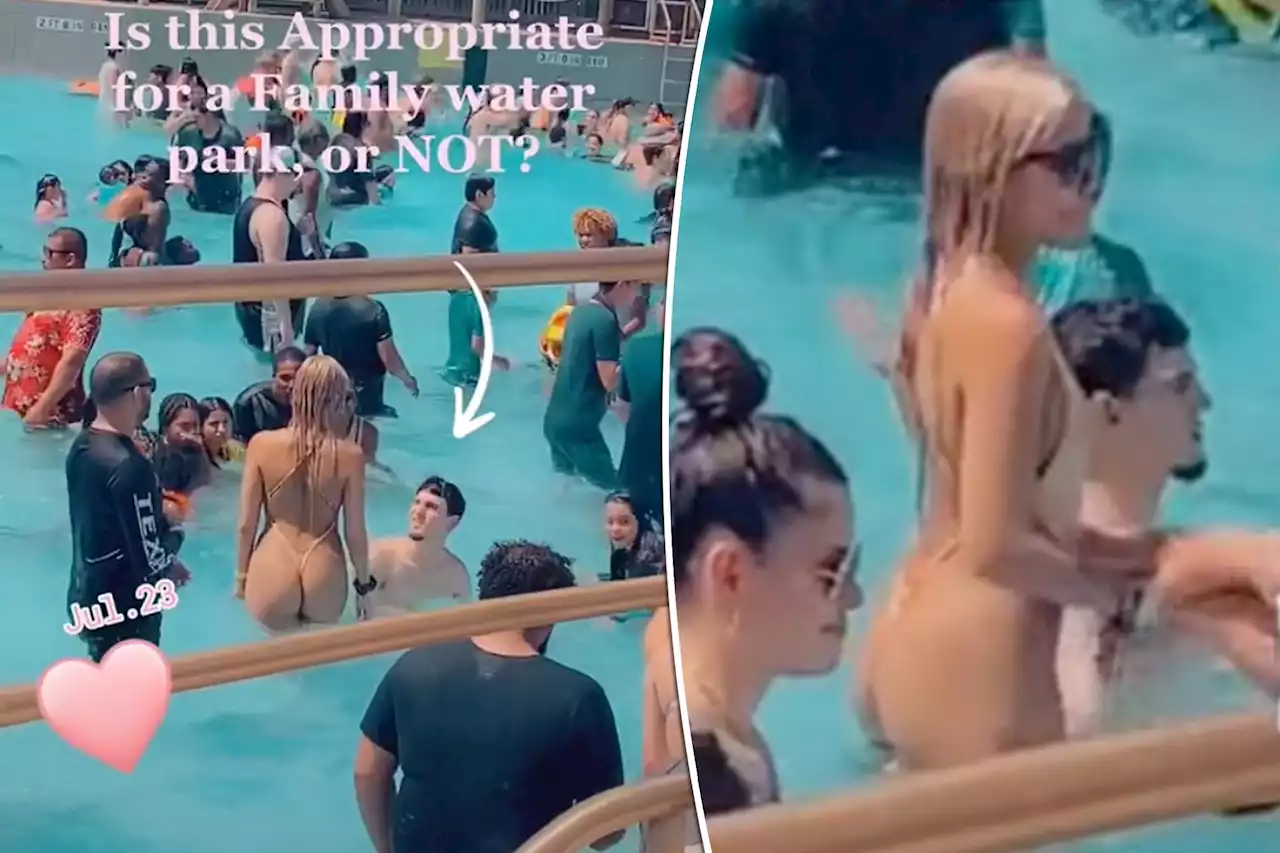 Woman sparks outrage with thong bikini at family water park