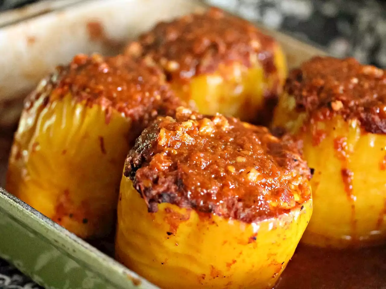 Cheesy Stuffed Mexican Peppers With Red Chili Sauce Recipe