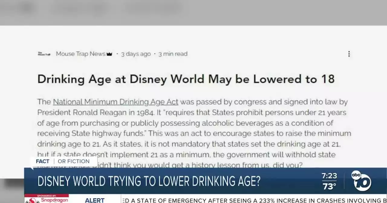 Fact or Fiction: Disney World lobbying to lower drinking age on Florida property?