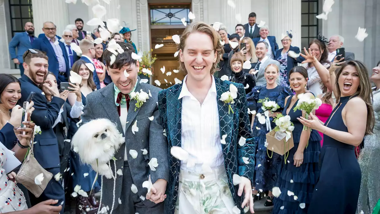 The Grooms Wore SS Daley – And Personalised Shoes – For Their London Town Hall Wedding