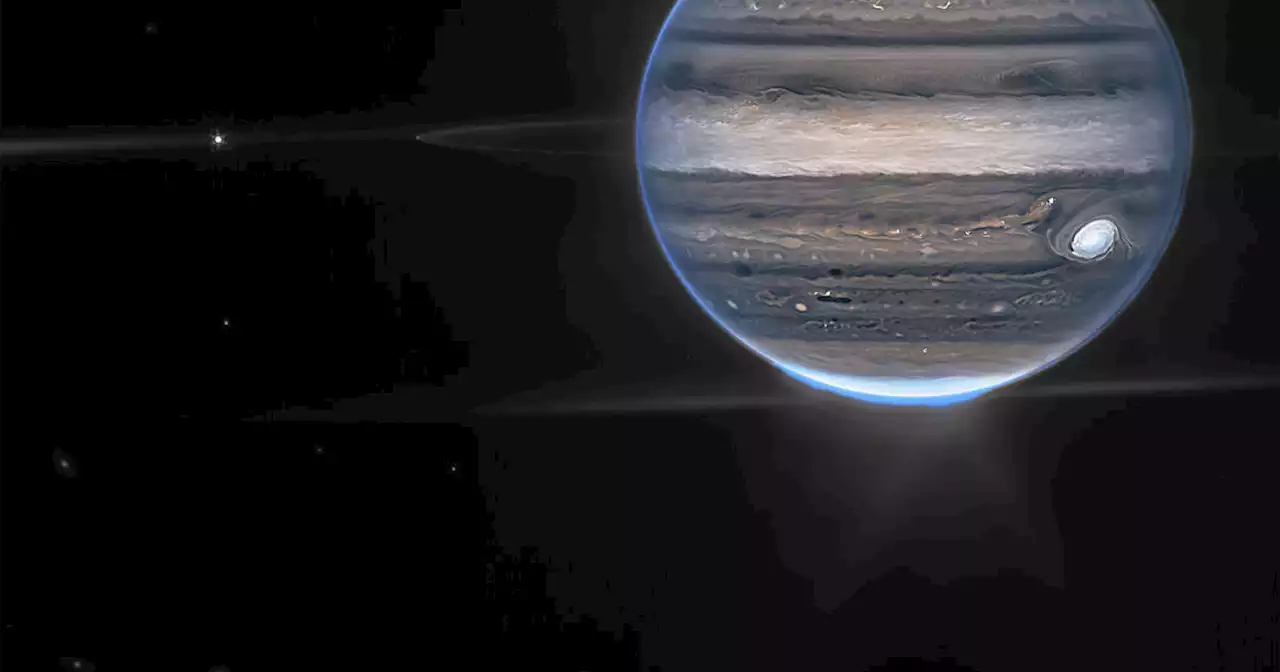 Colorized Webb telescope photos of Jupiter show moons, rings, distant galaxies