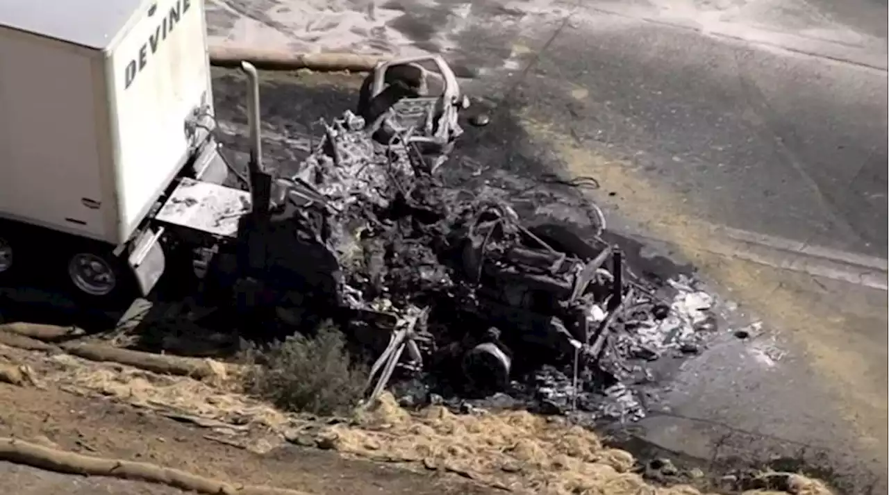 Big Rig Truck Catches Fire on 5 Freeway in Newhall, Temporarily Closing Lanes