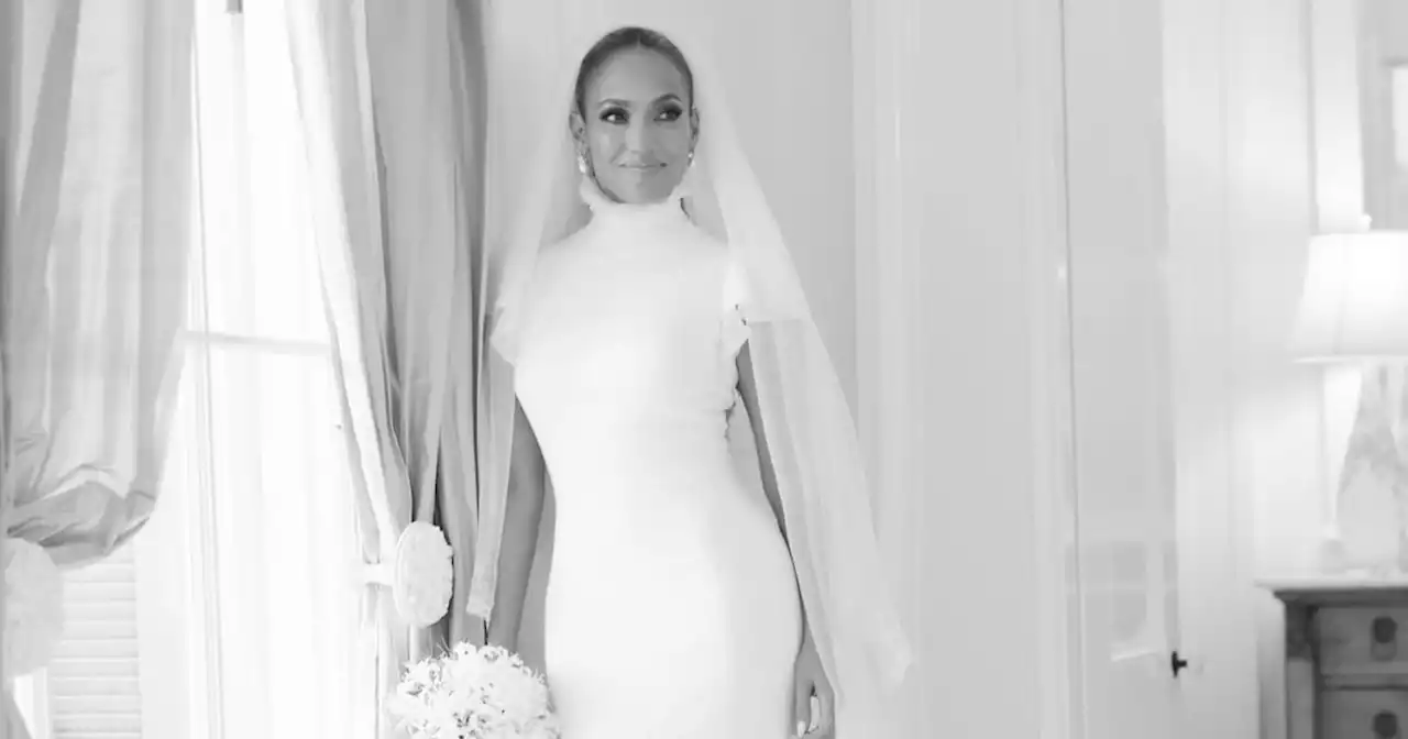 J Lo Wore 3 Wedding Dresses Featuring Ruffles, Pearls, and an Organza Hood