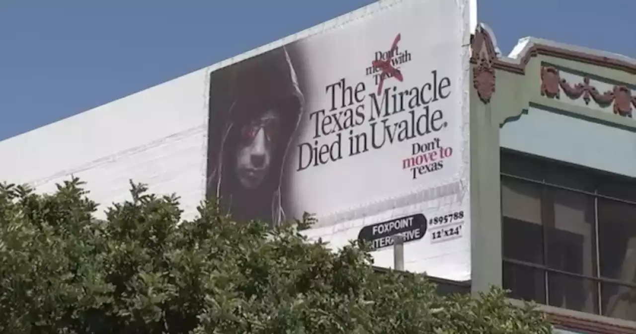 Billboards referencing Uvalde school shooting warning Californians not to move to Texas