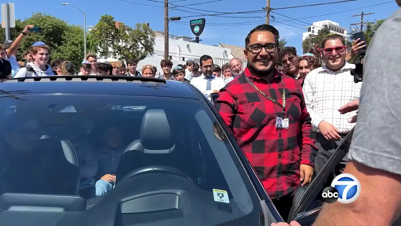 High school students surprise LA teacher with car, gas, insurance