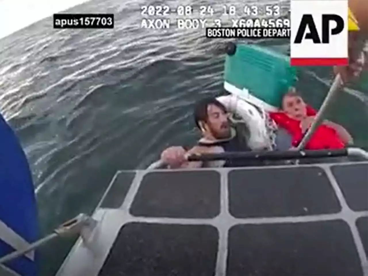 'WE'RE SO WEAK': Father, son clinging to cooler rescued from Boston Harbor