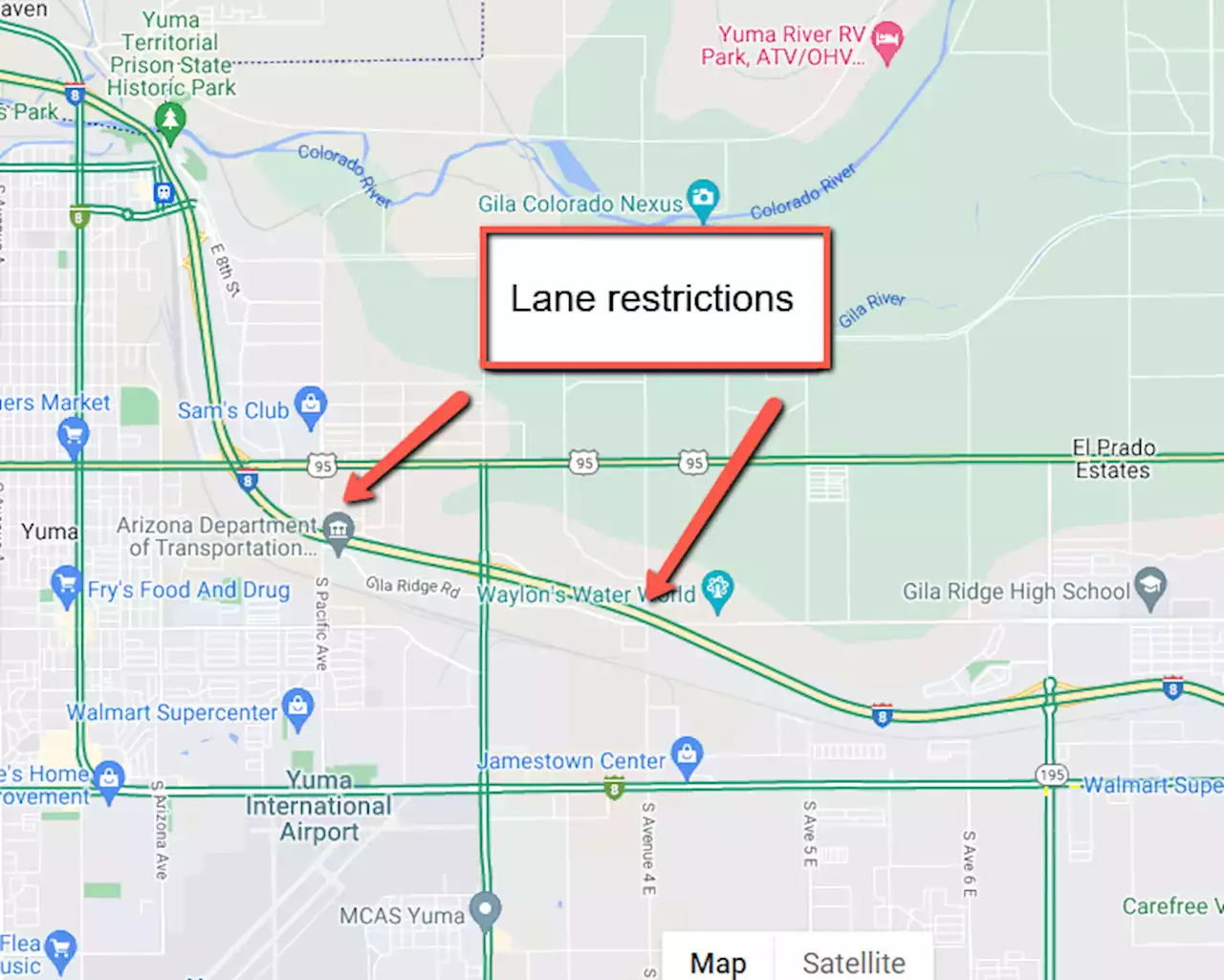 Plan for lane restrictions near I-8 at Avenue 2E in Yuma beginning Aug. 29