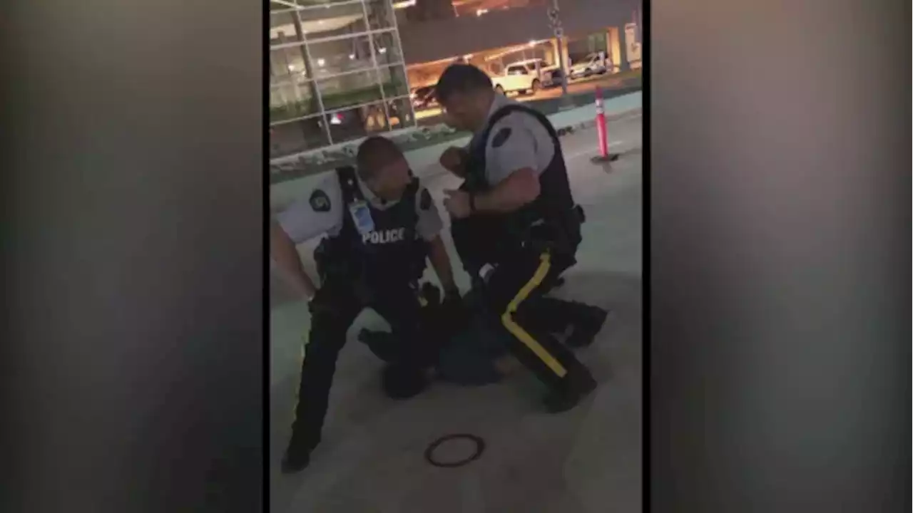 RCMP officer charged with assault after pinning man's neck in arrest at Winnipeg airport | CBC News