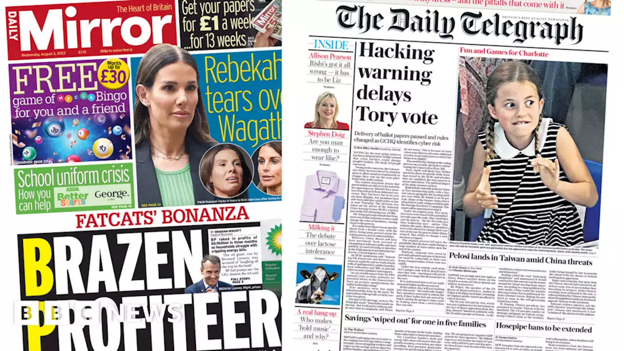 Newspaper headlines: Outrage over oil profits and hack delay to PM vote