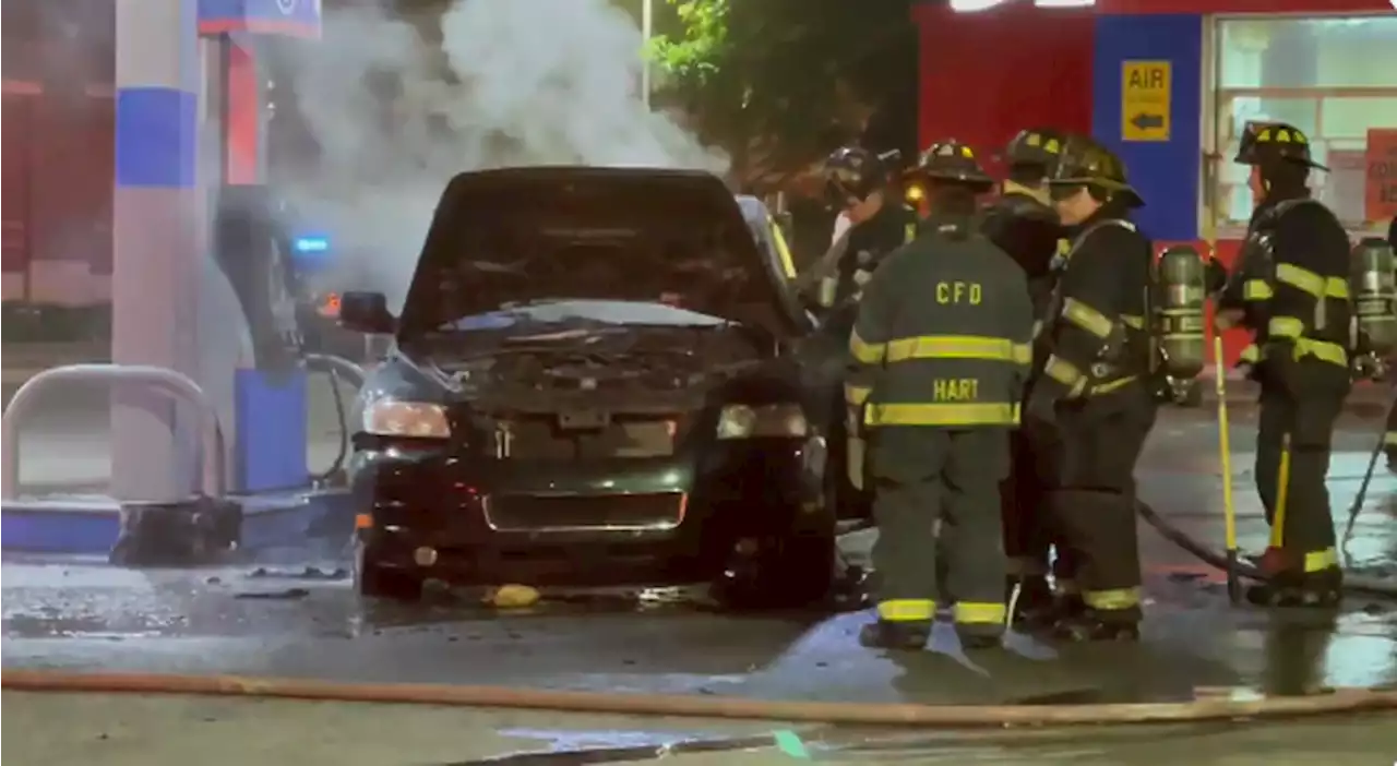 Car catches fire near pumps at gas station on Cleveland’s East side