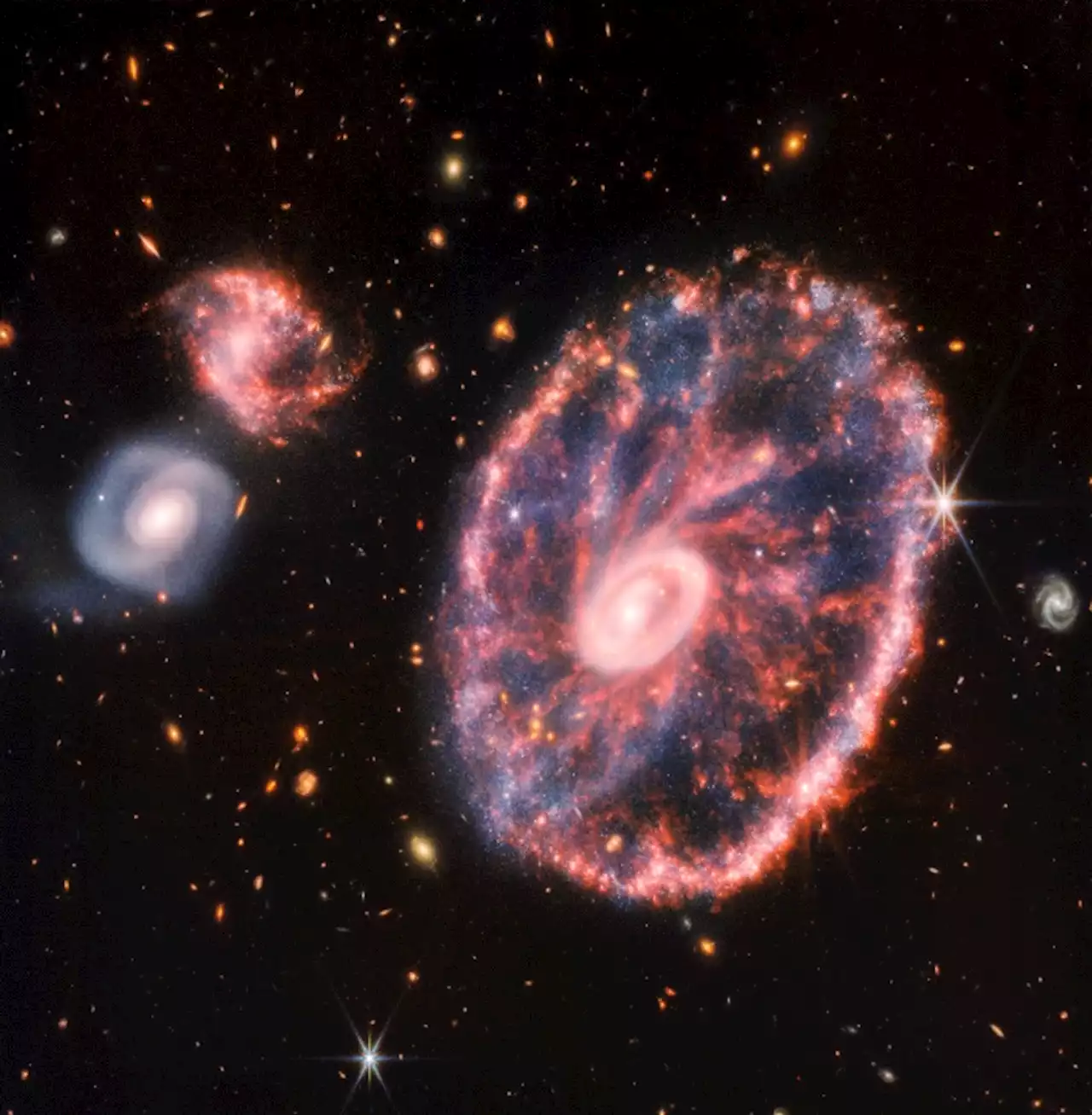 James Webb Space Telescope captures Cartwheel Galaxy in stunning hues