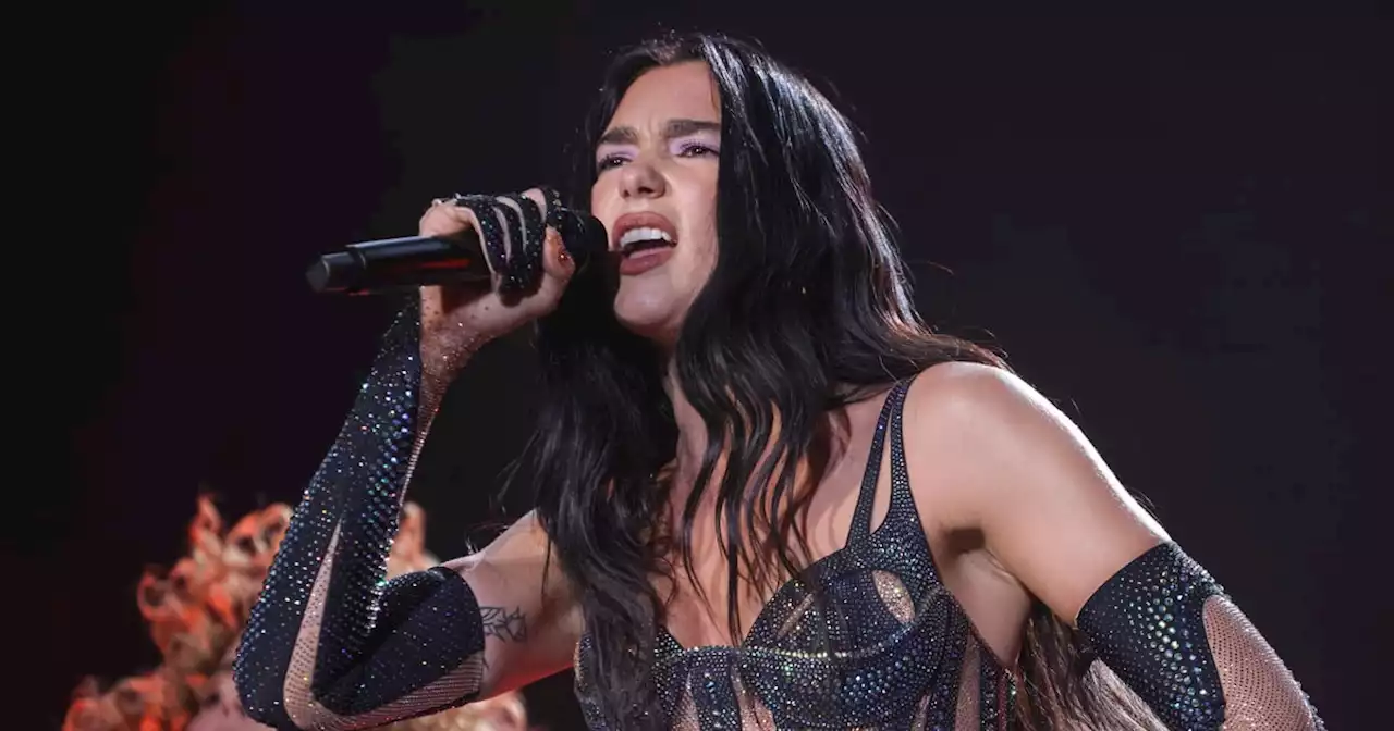 Dua Lipa Brings Back Mixed Prints in a Bra Top and Low-Rise Skirt