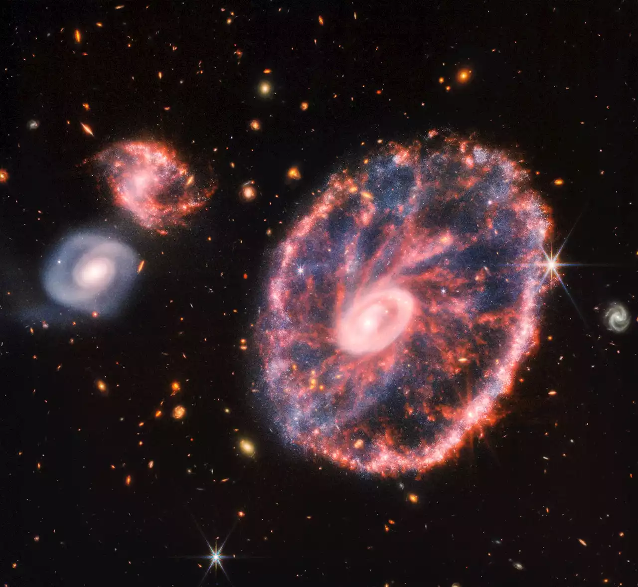 Webb Space Telescope Peers Into Chaos – Captures Stellar Gymnastics in the Cartwheel Galaxy