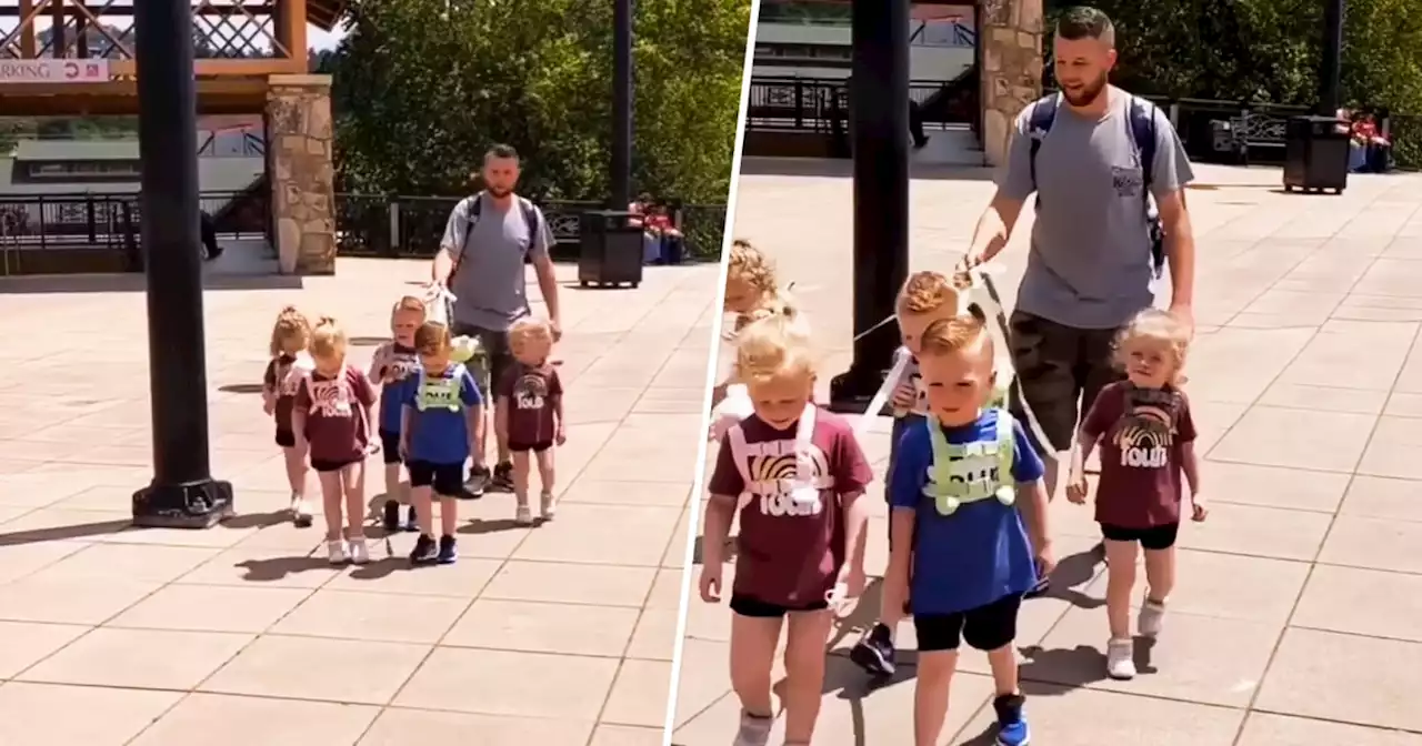 Is it OK to leash your child? Dad gets shamed for using leash with 5-year-old quintuplets