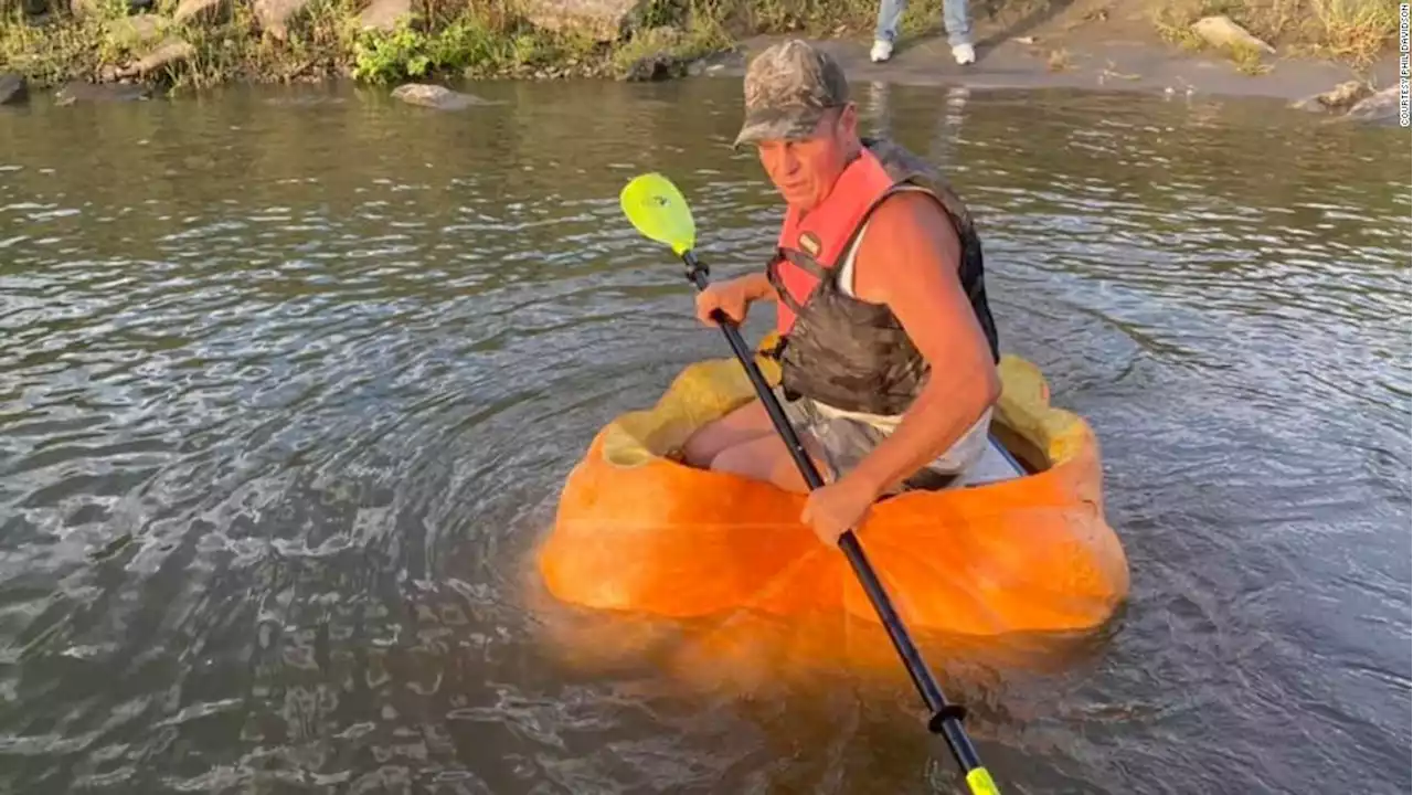 A man paddled 38 miles down the Missouri River in a hollowed-out pumpkin