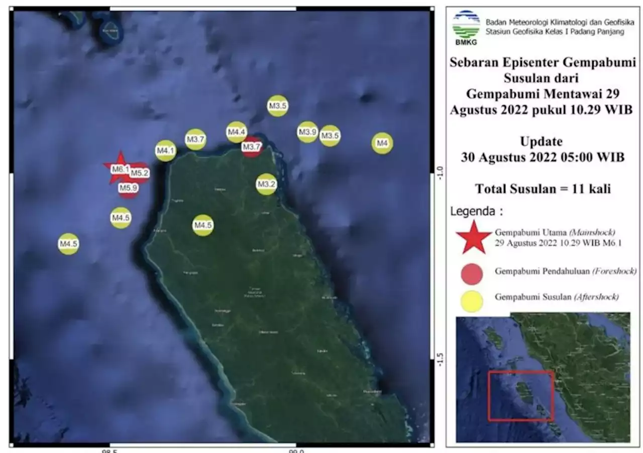 BMKG Catat 14 Kali Gempa Guncang Mentawai selama 24 Jam