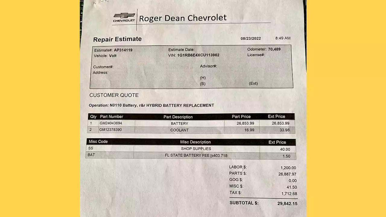 Is This Invoice for a Chevy Volt Hybrid Battery Replacement Real?