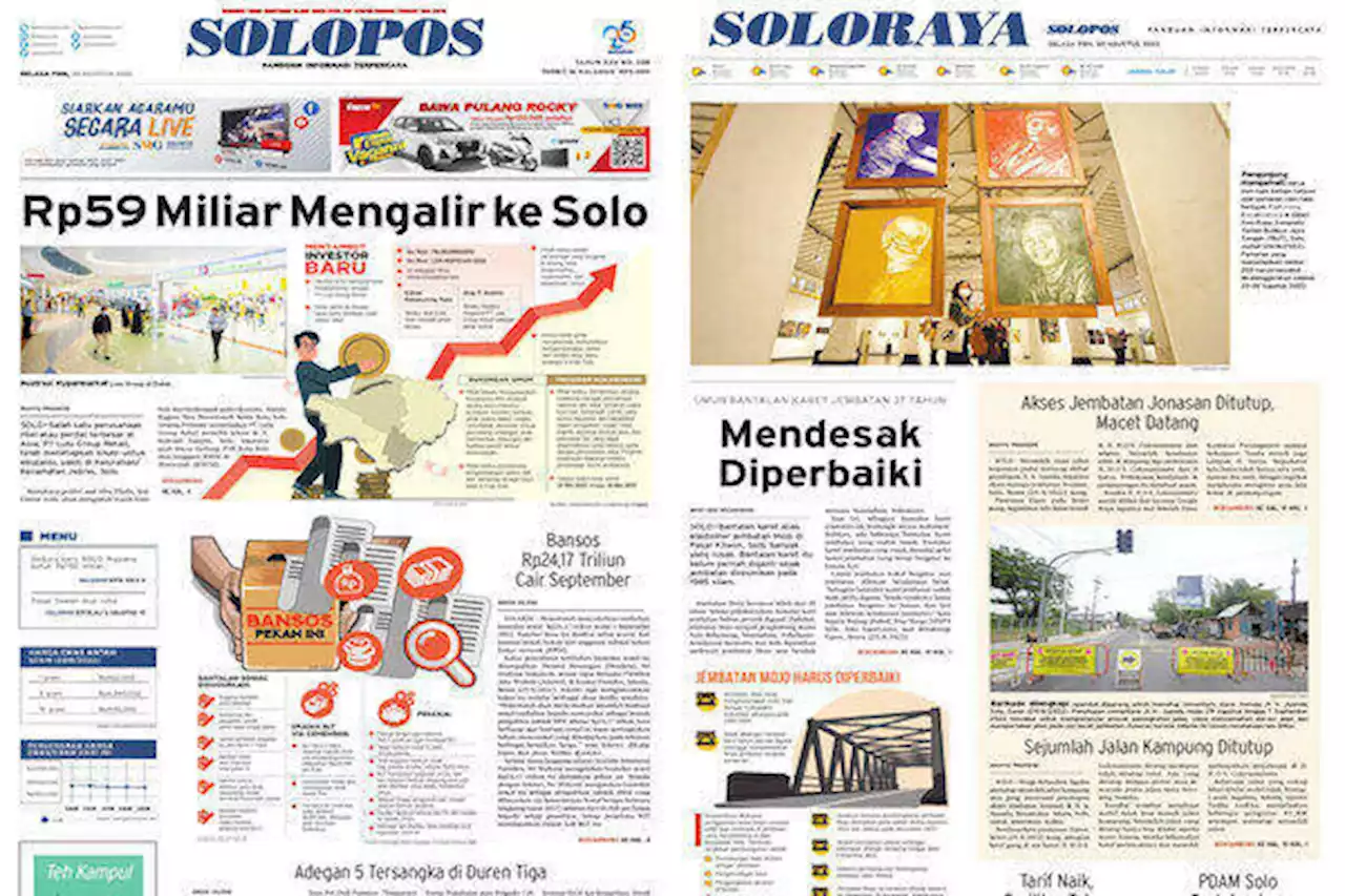 Solopos Hari Ini: Rp59 Miliar Mengalir ke Solo