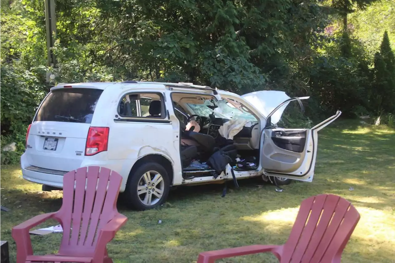 VIDEO: Two sent to hospital after van crashes through rural B.C. property - Terrace Standard