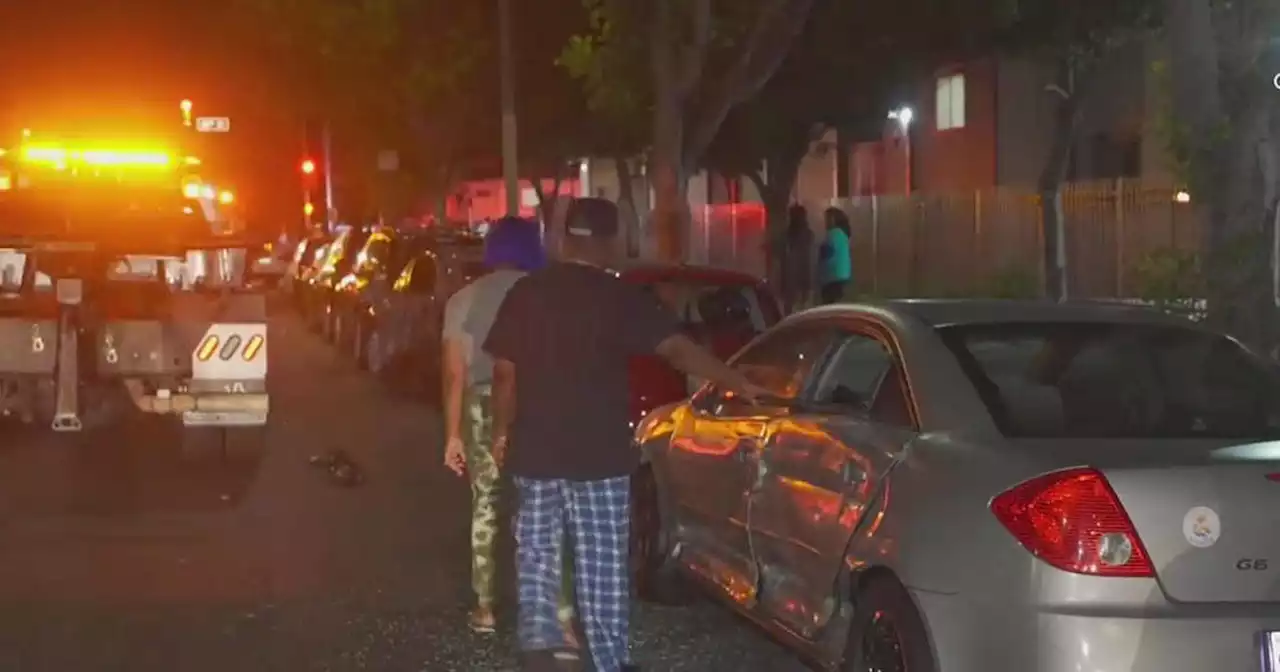 Pickup truck leaves trail of wrecked vehicles in South Los Angeles