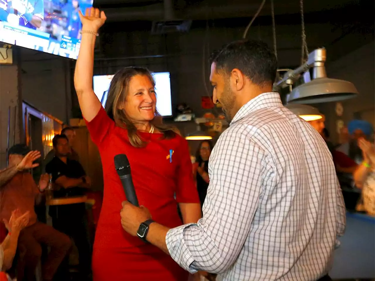 Freeland makes rally-like stop in Calgary following verbal confrontation in northern Alberta